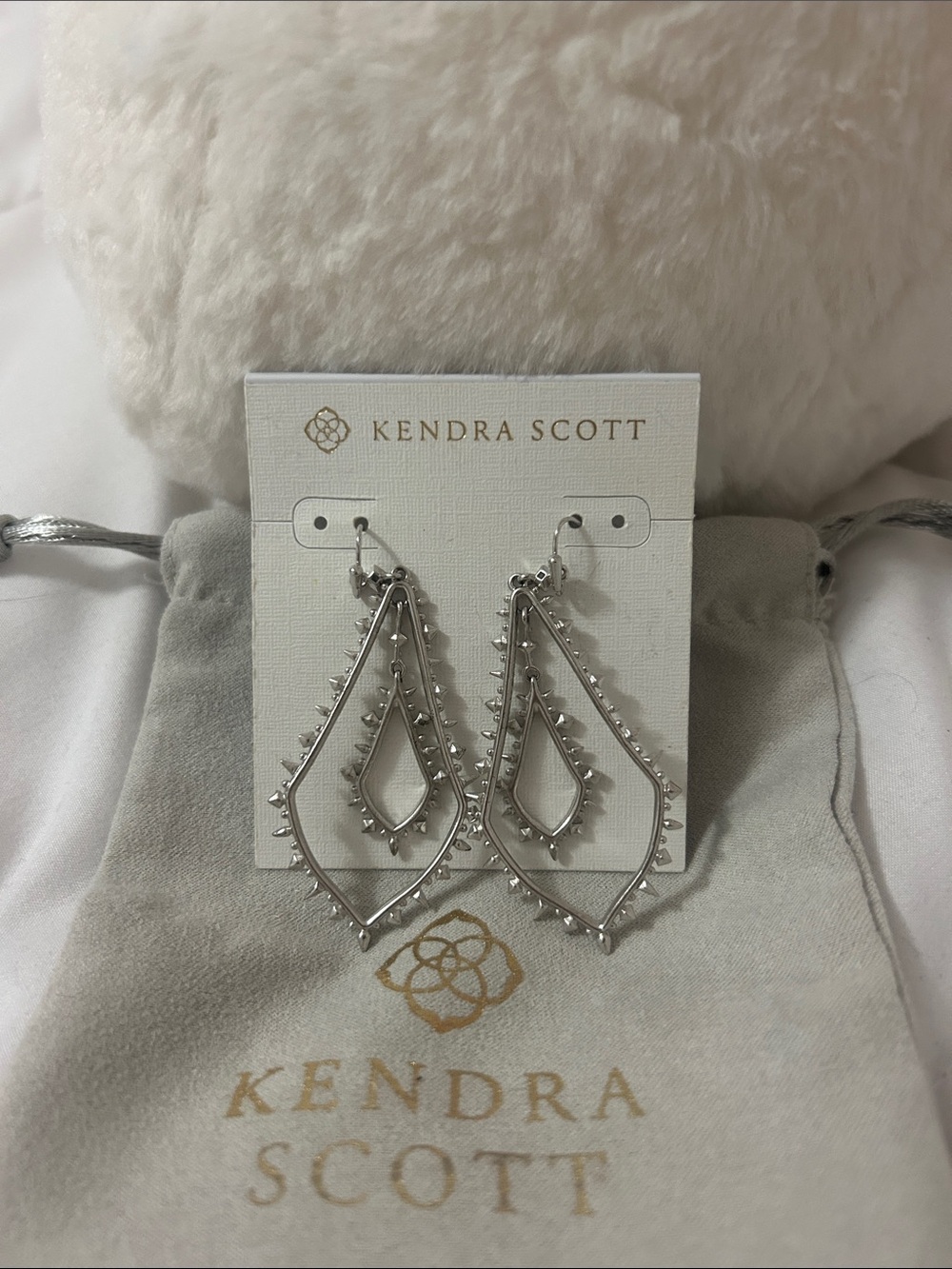 Kendra Scott Alice Rhodium Silver Double Teardrop Statement Earrings NWT